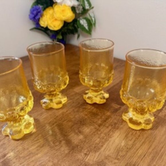 Tiffin Franciscan Madeira Cornsilk Yellow Small Goblets Set of 4 Vintage Texture - Picture 2 of 6